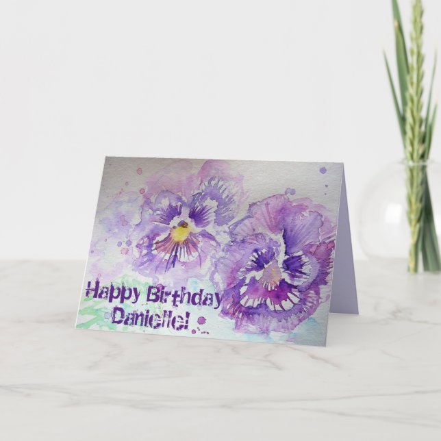 Purple Violas Pansy Watercolour art Birthday Card (Front)