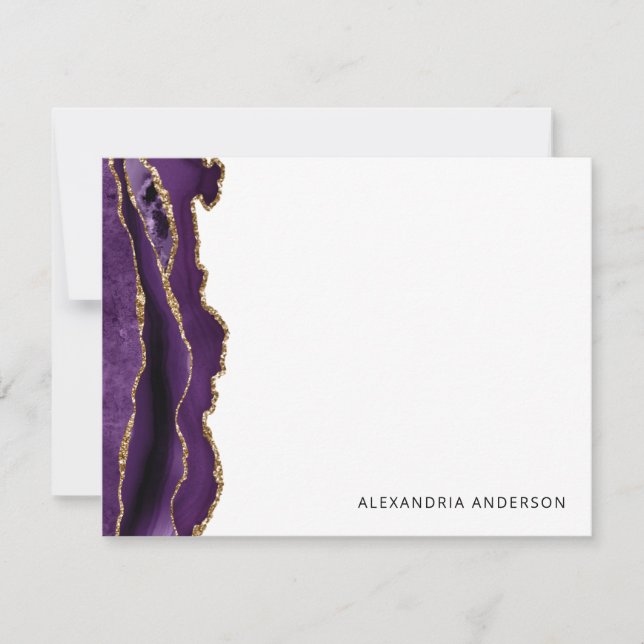 Purple Violet Agate Gold Glitter Glam Marble Geode Card (Front)
