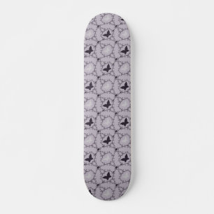 Purple Violet and White Butterflies Swirls Skateboard