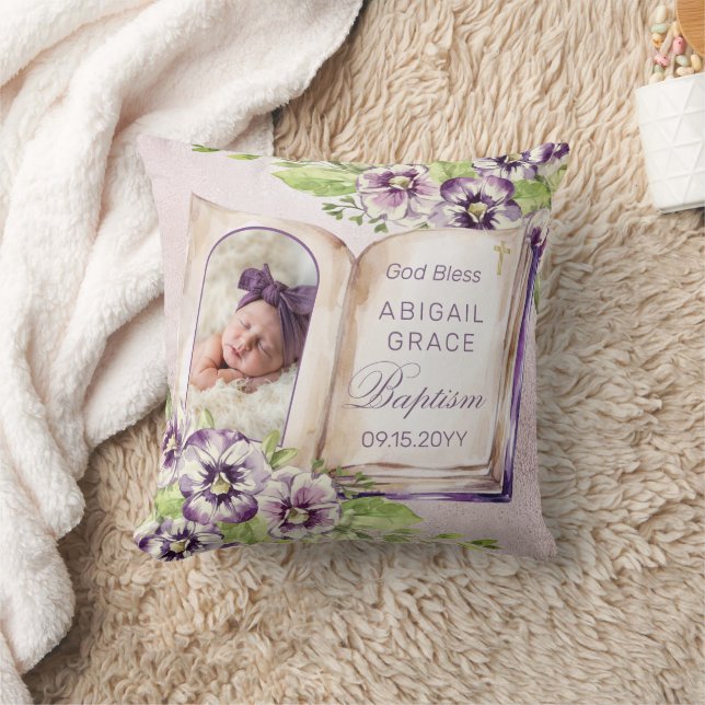 Purple Violet Arched Photo Unique Baptism Keepsake Cushion (Blanket)