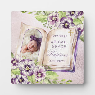 Purple Violet Arched Photo Unique Baptism Keepsake Plaque