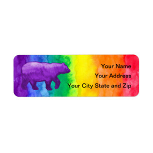 Purple / Violet Bear on Rainbow Wash Mailing Label