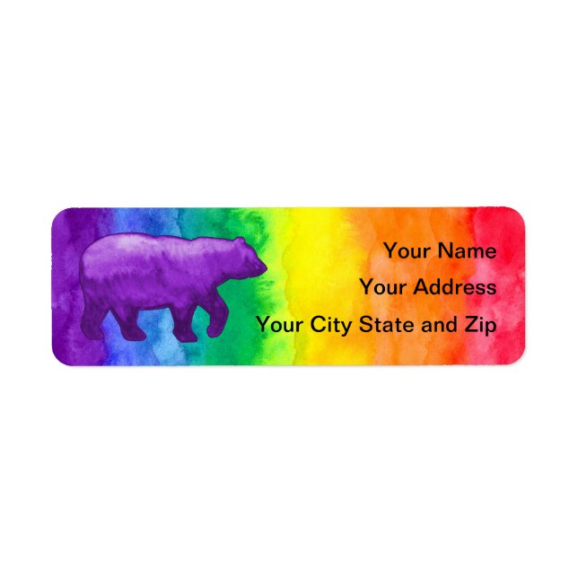 Purple / Violet Bear on Rainbow Wash Mailing Label (Front)