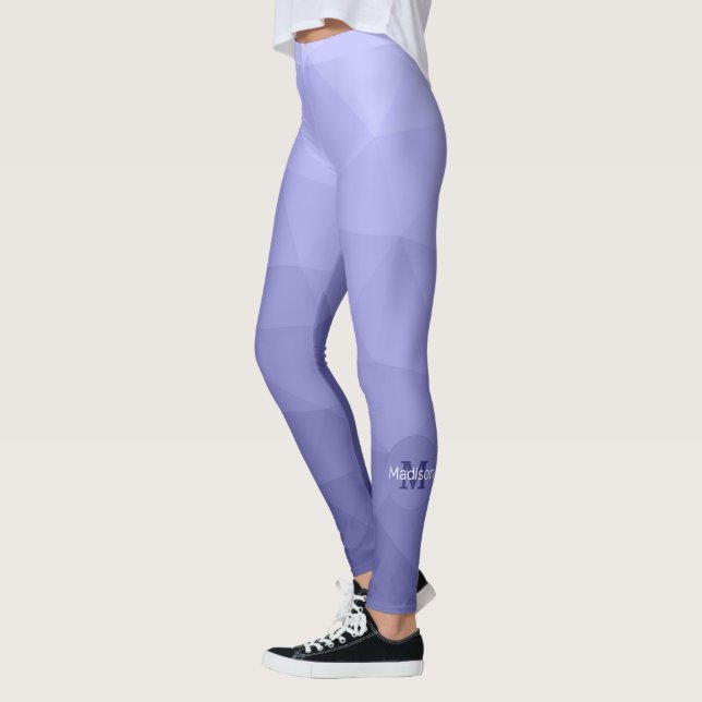 Purple violet  blue mesh ombre pattern Monogram Leggings (Left)