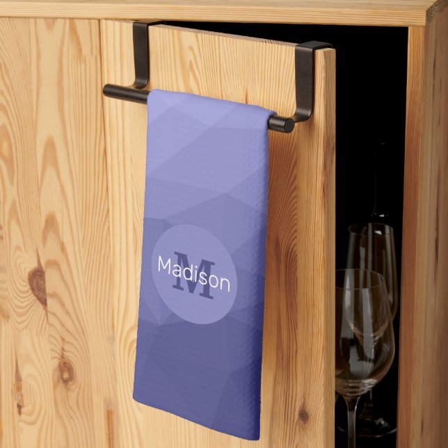Purple violet  blue mesh ombre pattern Monogram Tea Towel (Thirds Fold)