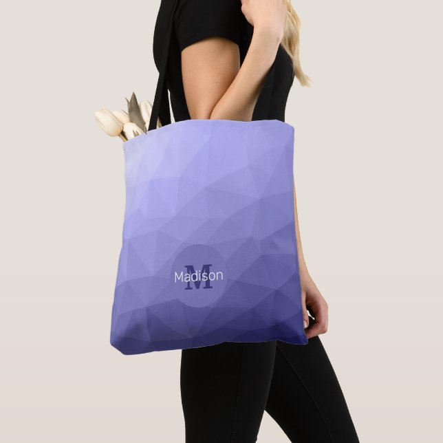 Purple violet  blue mesh ombre pattern Monogram Tote Bag (Close Up)