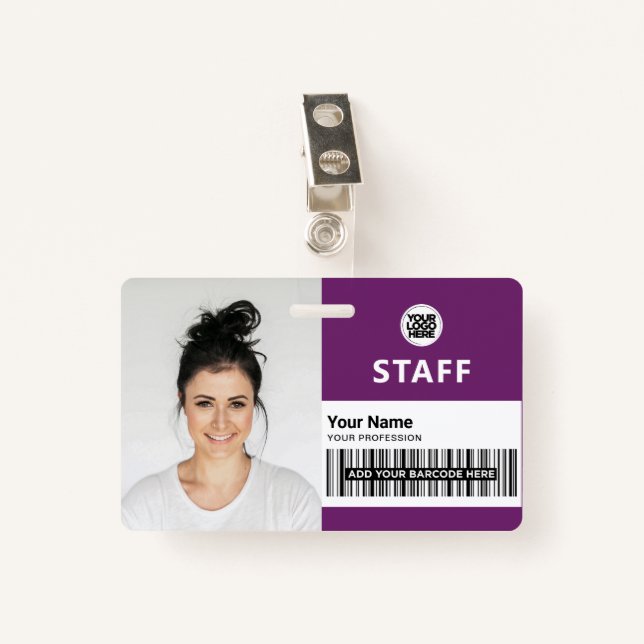 Purple Violet Business Photo Staff ID ID Badge (Front with Clip)