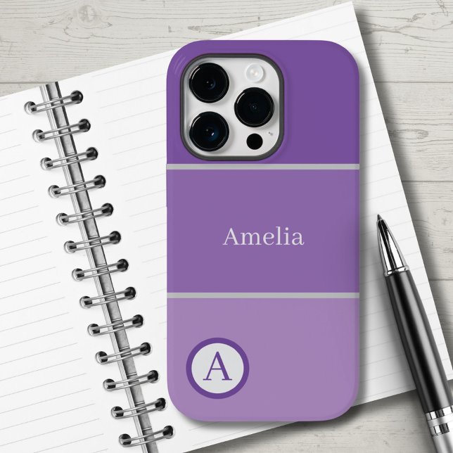Purple Violet Colour Blocks Monogram Name  Case-Mate iPhone Case (Creator Uploaded)