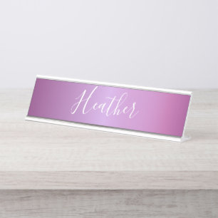 Purple Violet & Custom White Script Desk Name Plate