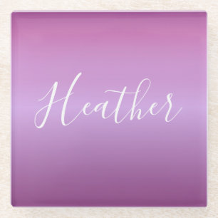 Purple Violet & Custom White Script Glass Coaster