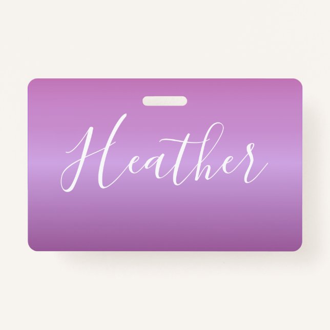 Purple Violet & Custom White Script ID Badge (Front)