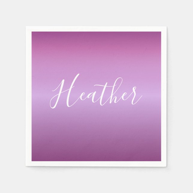 Purple Violet & Custom White Script Napkin (Front)
