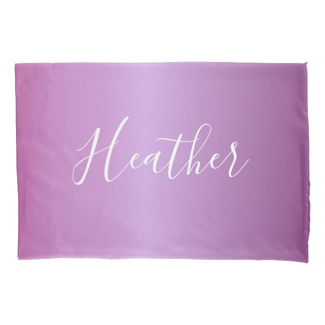 Purple Violet & Custom White Script Pillowcase (Front)