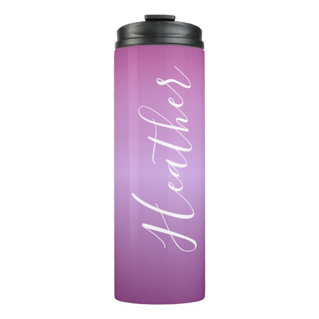 Purple Violet & Custom White Script Thermal Tumbler (Front)