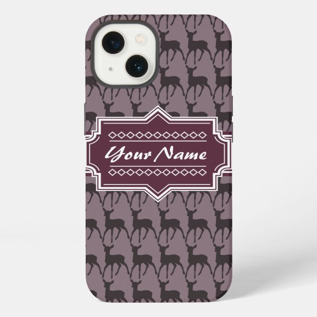 Purple Violet Deer Personalised Name iPhone Case (Back)