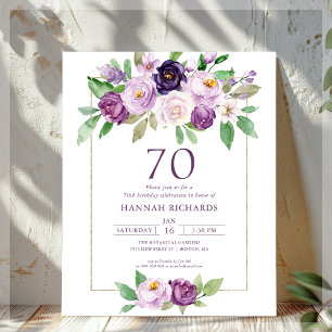 Purple   Violet Floral 70th Birthday Invitation 