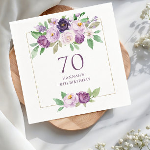 Purple   Violet Floral 70th Birthday Napkin
