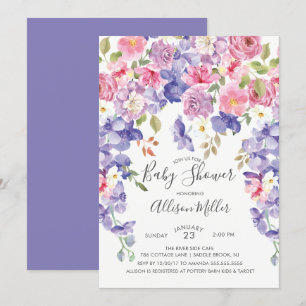 Purple Violet Floral Baby Shower Invitation
