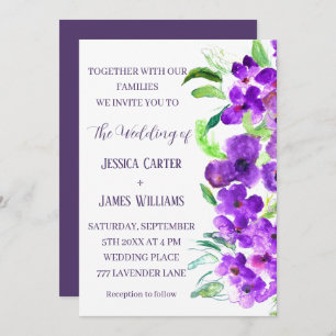 Purple Violet Floral Boho Summer Wedding Invitation