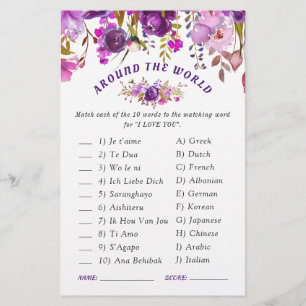 Purple Violet Floral Greenery Bridal Shower Game