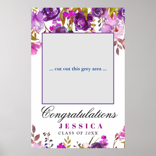 Purple Violet Floral Modern Graduation Photo Prop Poster (Front)