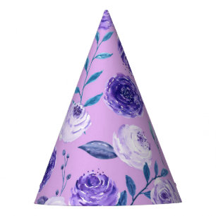 Purple Violet Floral Party Hat