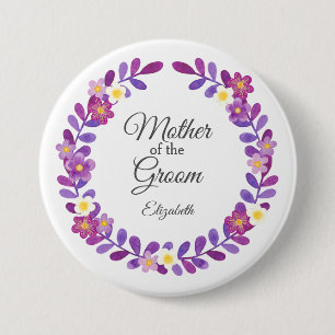 Purple / Violet Floral Wreath Mother of Groom 7.5 Cm Round Badge