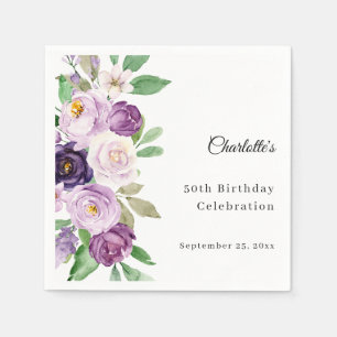 Purple violet florals birthday napkin