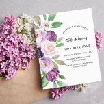 Purple violet florals budget birthday invitation<br><div class="desc">A violet,  lavender watercolored background and an arch frame.  Decorated with violet and purple watercolored flowers and greenery.  Personalise and add your name and party details. 

1 sheet = 1 invitation printed edge to edge.</div>