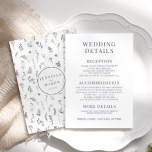 Purple violet flower blooms wedding details cards