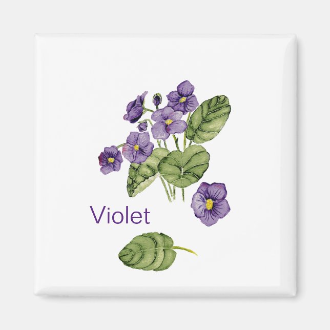 Purple violet flower watercolor Magnet (Front)