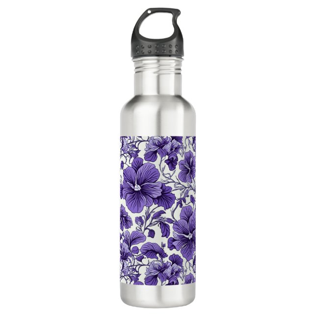Purple Violet Flowers Botanical Floral Pattern 710 Ml Water Bottle (Front)