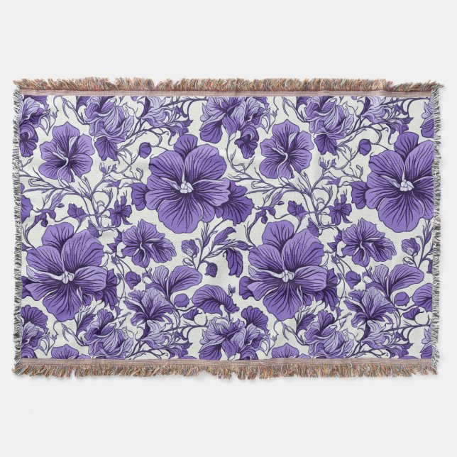 Purple Violet Flowers Botanical Floral Pattern Throw Blanket (Front)