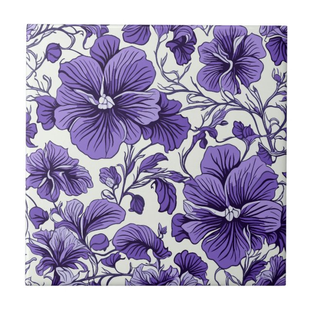 Purple Violet Flowers Botanical Floral Seamless Tile (Front)