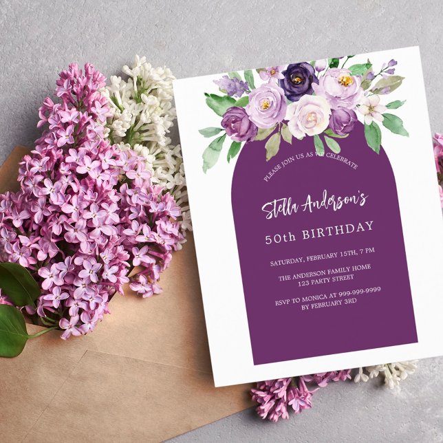Purple violet flowers budget birthday invitation (Creator Uploaded)