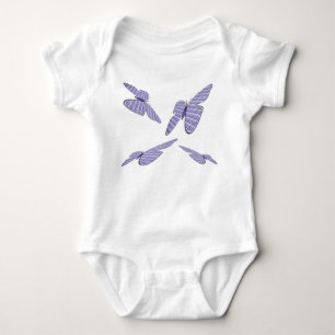 Purple Violet Flying Gingham Butterflies Baby Bodysuit