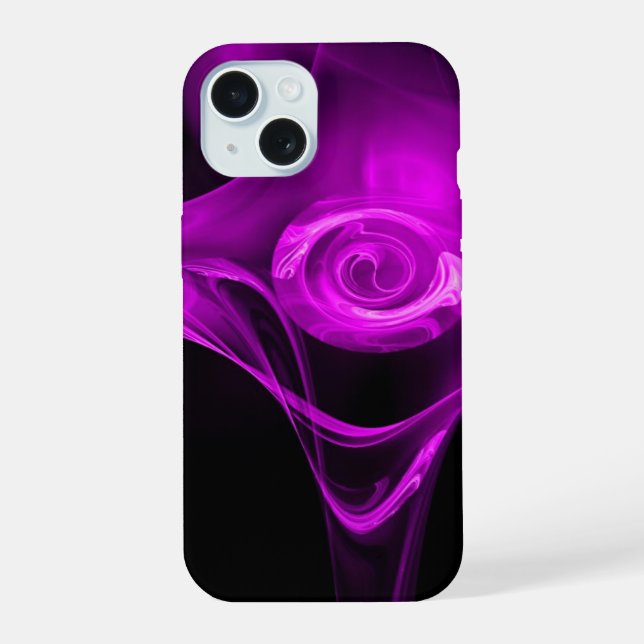 PURPLE VIOLET FRACTAL ROSE iPhone 15 CASE (Back)