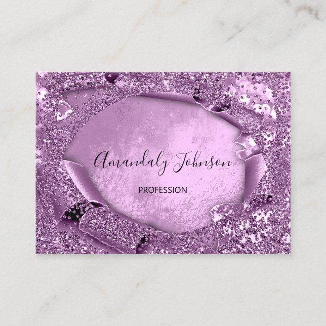 Purple Violet Glitter Confetti  Makeup Artist Vip Business Card (Front)