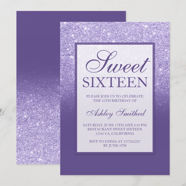 Purple violet glitter elegant chic Sweet 16 Invitation (Front/Back)