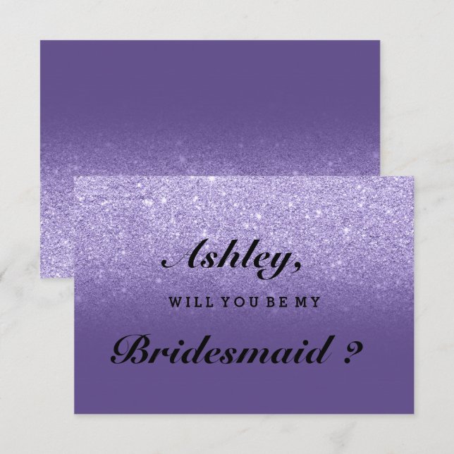Purple violet glitter ombre be my bridesmaid invitation (Front/Back)