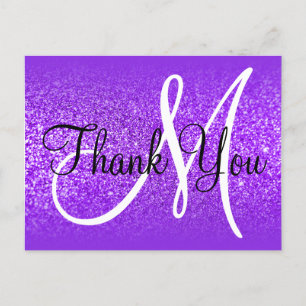 Purple Violet Glitter Ombre Monogram Thank You Postcard