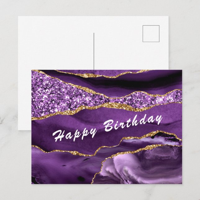 Purple Violet Gold Glitter Birthday Card (Front/Back)