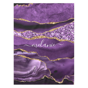 Purple Violet Gold Glitter Tablecloth Custom Name