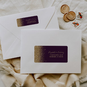 Purple Violet Gold Glitter Wedding Return Address