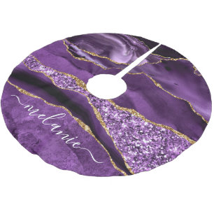 Purple Violet Gold Your Name Christmas Tree Skirt