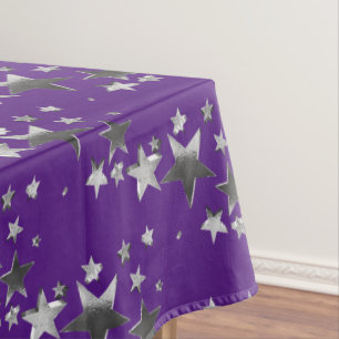Purple Violet Grey Stars Pattern Festive Elegant Tablecloth