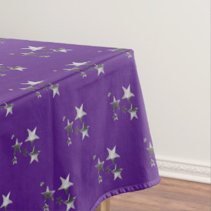Purple Violet Grey Stars Pattern Festive Elegant Tablecloth