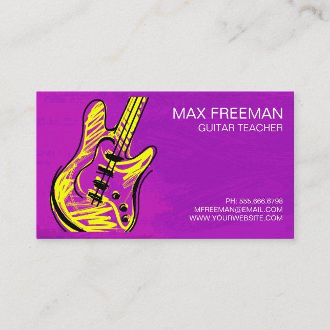 Purple Violet Guitar Teacher Business Card (Front)