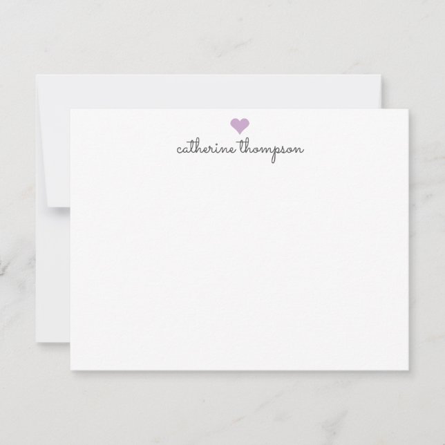 Purple Violet Heart Feminine Script Girly Stripe Card (Front)