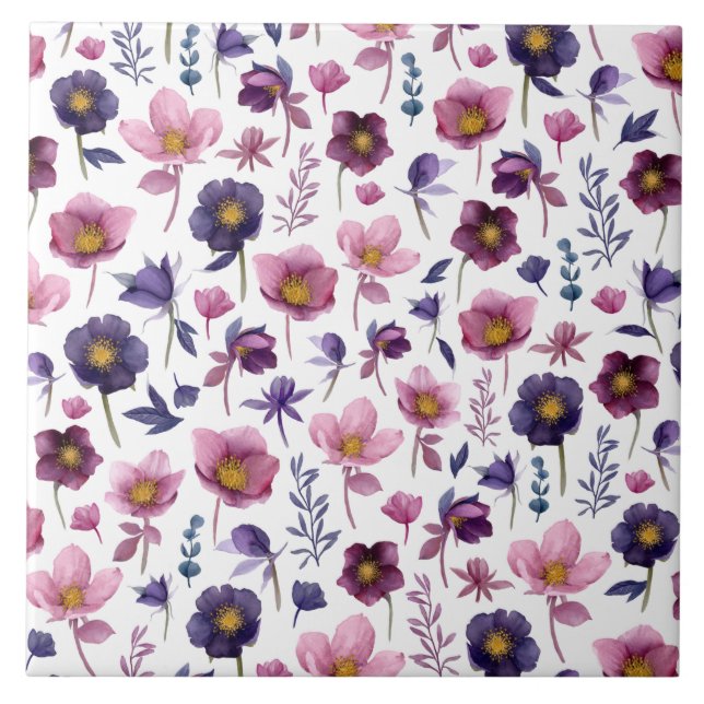 Purple Violet Hellebore Plants and Flowers Tile (Front)
